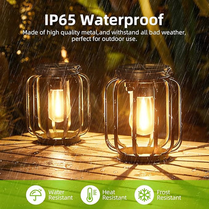 Solar Hanging Lanterns Outdoor Waterproof: 4 Pack Metal Solar-Powered Lights with Hook, Bright Warm Lantern Decor for Outside, Classic Outdoor Lighting for Yard Garden Patio Porch Balcony Decorations
