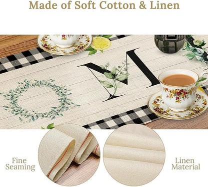 Lemon Fruit Home Table Runner,Vintage Farmhouse Rustic Black White Buffalo Plaid Dining Table Decoration for Home Holiday Party Dresser Kitchen Cabin Restaurant Wedding Decor 13×60in