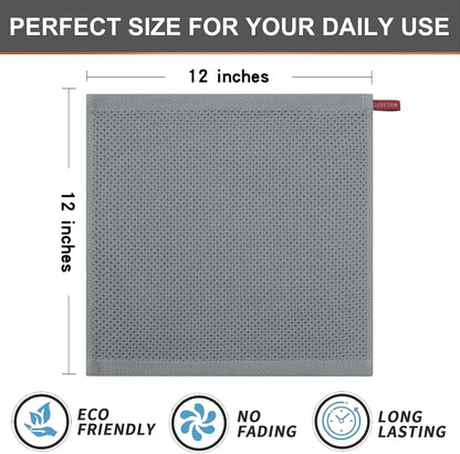 Kitinjoy 100% Cotton Kitchen Dish Cloths (12 X 12 Inches, Grey),6 Pack Waffle Weave Ultra Soft Absorbent Dish Towels for Drying Dishes Quick Drying Kitchen Towels Dish Rags