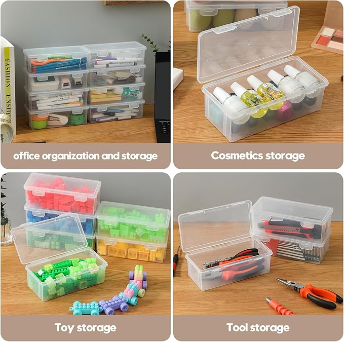 Clear Translucent Pencil Cases and Pencil Boxes, 8-Pack Stackable Plastic Pencil Box with Snap Lid – Large Marker Organizer for Art Supplies and Desk Organization – Rectangular Large
