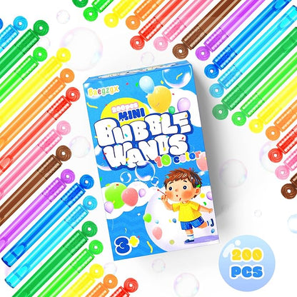 200 Pcs Mini Bubble Wadns Party Favors for Kids,10-Color Bubble Stick, Thanksgiving and New Year, Theme Birthday, Wedding, Summer Girls and Boys Carnival, Summer Outdoor Toys