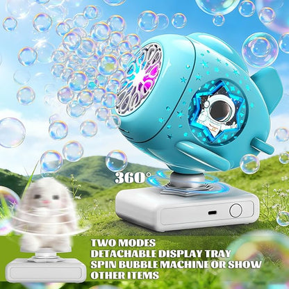 Sitodier Rechargeable Bubble Machine, Automatic 360° Rotatable Bubble Maker Toys with Light, Spaceship-Shaped Bubble Blower for Kids Toddlers, Easter, Birthday, Parties, Wedding, Outdoor Activities