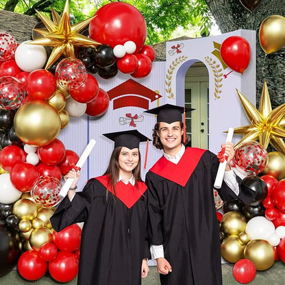 Black Red Gold Balloon Arch Kit Graduation Decorations 2026, 130Pcs Red Gold White Balloons and Foil Star Balloon with Confetti Ribbons Grad Party Decorations for College High School Class of 2026