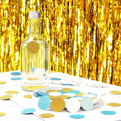 Teal-Blue Mint Ivory Gold Confetti - 300pcs Glitter Paper Dots Birthday Party Decorations Wedding Engagement Bridal Baby Shower Bachelorette Table Decor Lasting Surprise