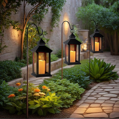 Lanterns Decorative Indoor, 2 Pack Black Decorative Flameless Candle Lanterns with Timer, Vintage 14" Waterproof Hanging Outdoor Lanterns, Battery Operated for Porch, Patio, Wedding Decor