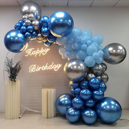 Silver Blue Balloon Garland 127 Pcs 18In 12In 10In 5In Confetti Latex Balloons Arch Kit for Baby Shower Bridal Shower Birthday Party Decors (Silver Blue)