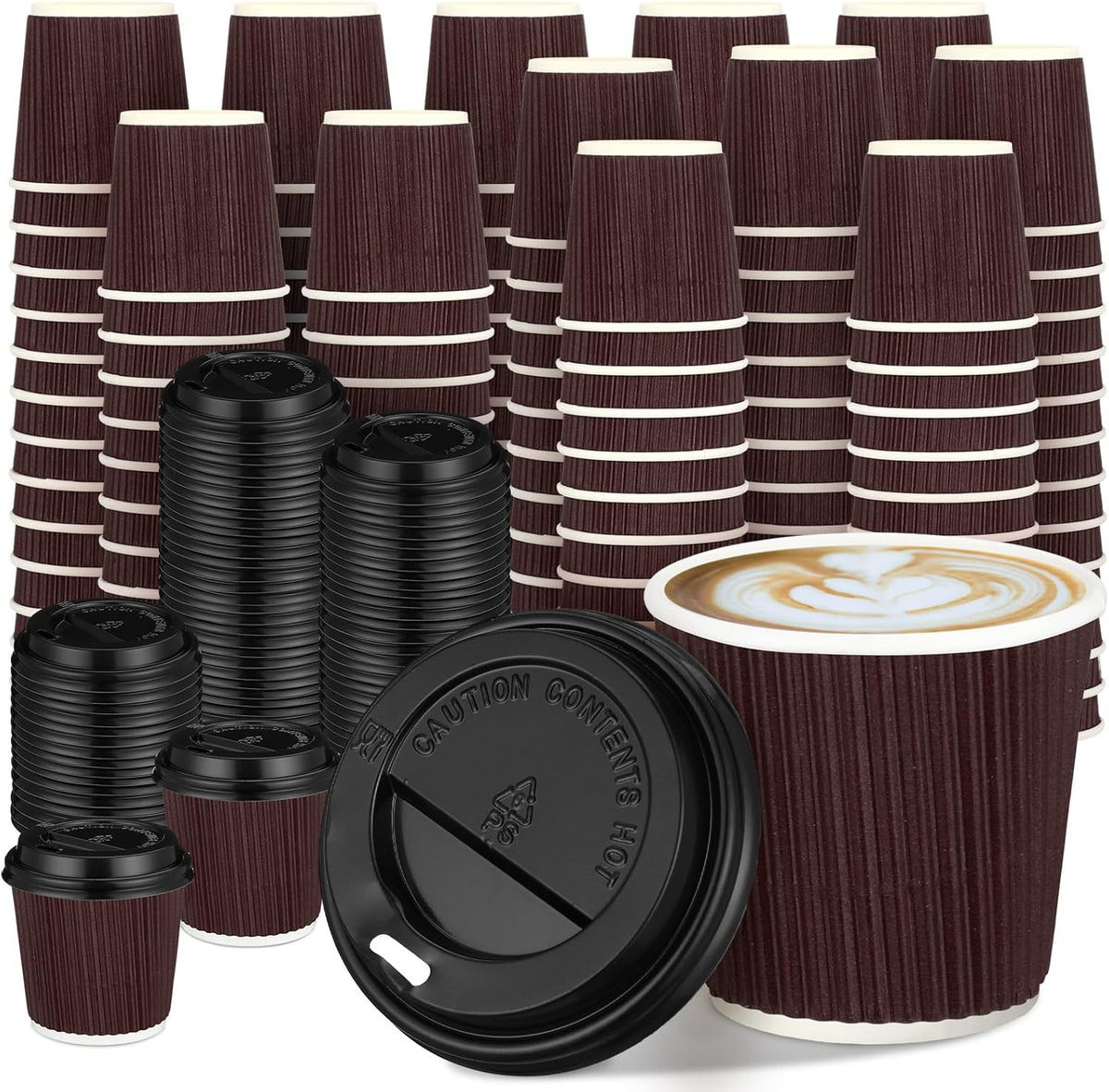 Uiifan 100 Set 4oz Disposable Espresso Cups with Lids Ripple Corrugated Paper Disposable Coffee Insulated Hot Ripple Cups for hot Chocolate, Tea