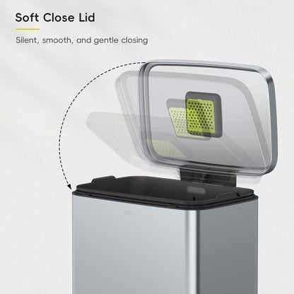 EKO Madison Matte Grey Stainless Steel 50 Liter/13.2 Gallon Step Trash Can with Inner Liner - Fingerprint Resistant Finish