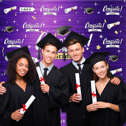 Graduation Party Decorations Including Congrats Grad Photography Backdrop Banner Balloons Garland Arch Kit for Adults Kids Grad Party Decoration Supplies (Purple and Gold)