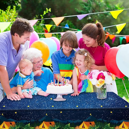 Chinco 3 Pieces Camping Tablecloth Campfire Camp Party Decorations Waterproof Plastic Rectangular Table Cover for Picnic Hiking Adventure Birthday Party Supplies