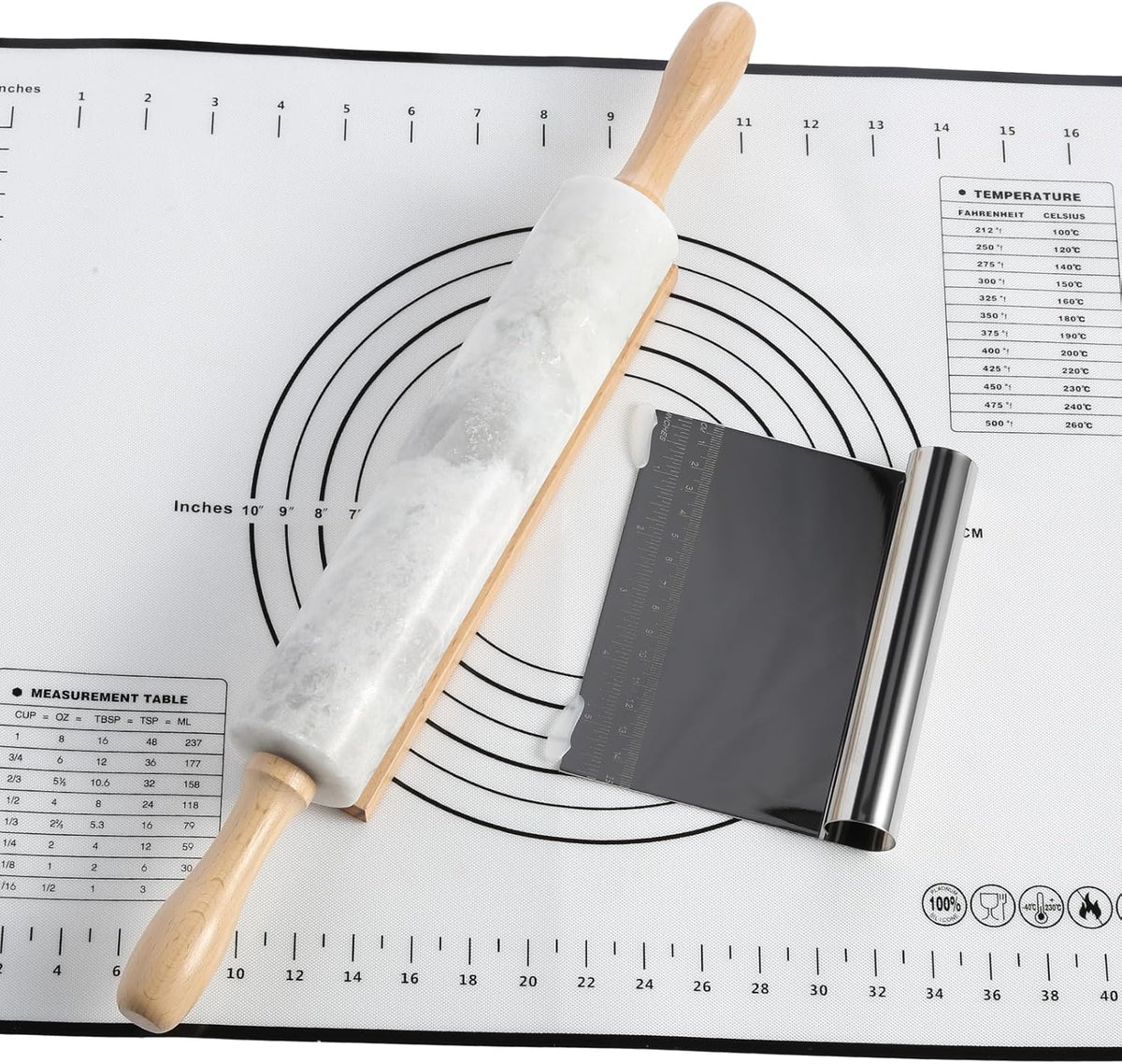 Koville African Natural Marble Rolling Pin, Non-Stick Polished Dough Roller, Pasta, Dumpling, Fondant, Pie Crust, Bread, Pizza Dough