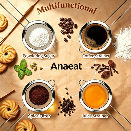 Anaeat Fine Mesh Strainers - Premium Stainless Steel Colander Sieve Sifters, with Durable Mesh and Sturdy Handle, Excellent for Sifting Dry ingredients, Flour, Pastas, Rice, Tea (5.5")