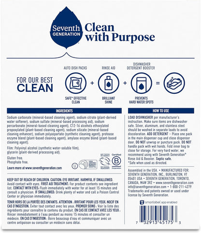 Seventh Generation Dishwasher Detergent Packs Free & Clear for sparkling dishes Dishwasher tabs 45 count
