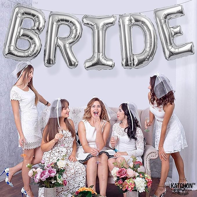 KatchOn, Giant Silver Bride Balloons - 40 Inch | Bachelorette Party Decorations | Silver Bride Balloons Bachelorette for Bridal Shower Decorations | Bridal Shower balloons