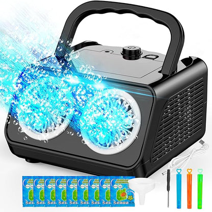 SHCKE Automatic Bubble Machine Upgrade Bubble Blower with 2 Fans,20000+ Bubbles Per Minute, USB-C or Battery Powered,Sealed Bottle, Portable Bubble Maker for Birthday Party Pool Wedding Outdoor