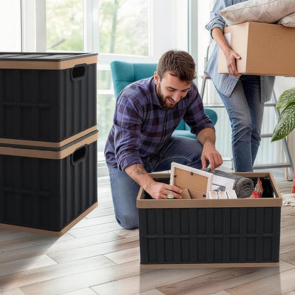 Citylife 64L Collapsible Storage Bins with Lids Plastic Storage Containers for Organizing Stackable Storage BoxLarge Heavy Duty Utility Crates, 4 Packs