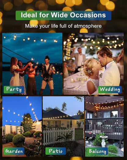 Zuske Solar String Lights Outdoor Waterproof 50FT with USB Port and 27 Shatterproof G40 Bulbs(2 Spare), LED Solar Powered Patio Lights for Outside, Porch, Backyard, Bistro, Garden, Market - 2200K