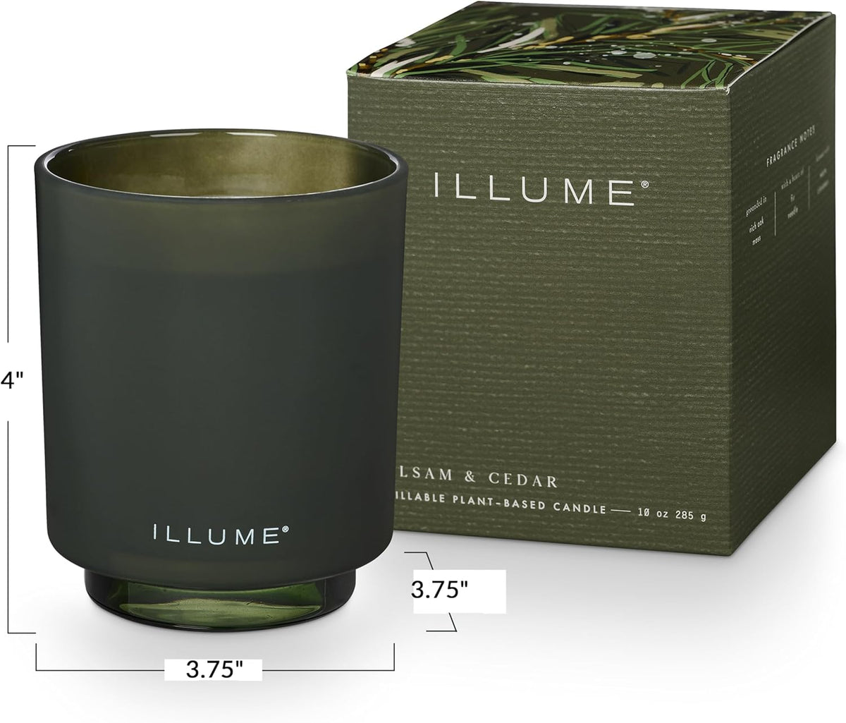 ILLUME Refillable Boxed Glass Candle, Balsam & Cedar