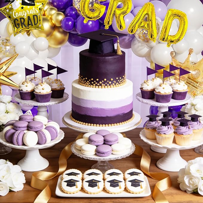 Graduation Balloon Arch Garland Kit Purple Gold White Graduation Decorations 2026 for College High School Class of 2026 Grad Party Prom Decor