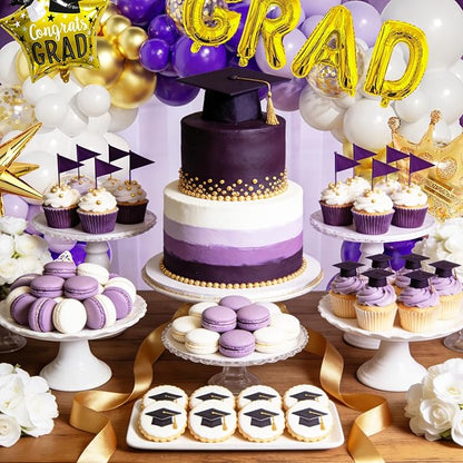 Graduation Balloon Arch Garland Kit Purple Gold White Graduation Decorations 2026 for College High School Class of 2026 Grad Party Prom Decor