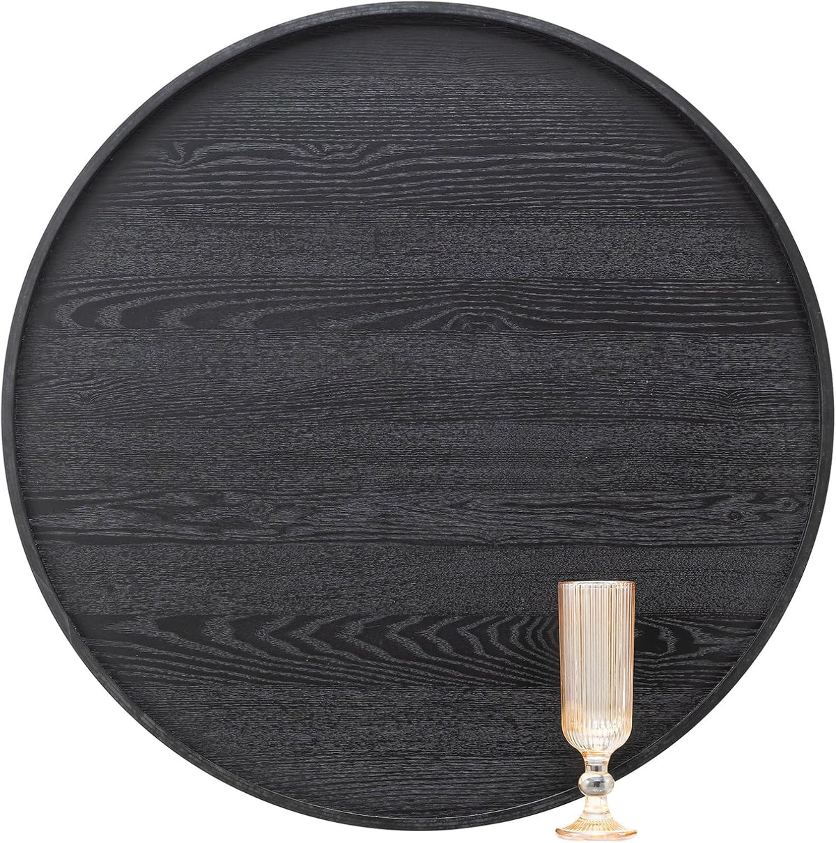 24 inch Round Solid Wood Serving Tray Extra Large Tea Coffee Snack Food Meals Serving Plate Non-Slip Kitchen Party Bar Server Ottoman Tray Breakfast Tray with Raised Edges Black