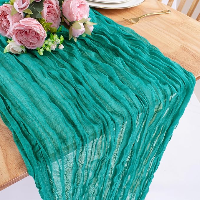 Teal Cheesecloth Table Runner 10FT Gauze Table Runners 120 Inch Boho Rustic Sheer Cheese Cloth Table Decorations for Wedding Birthday Baby Shower Party Home Decor