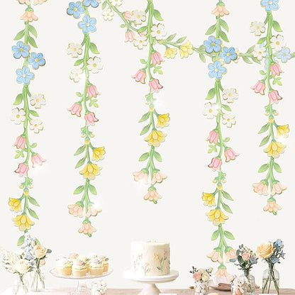 Cheerland Wildflower Garland Floral with Gold Foil Garden Party Decorations Flower Banner Birthday Baby in Bloom Decor Sprng Fairy Tea Party Supplies Woodland Bridal Shower Flower Decor 6 Pcs
