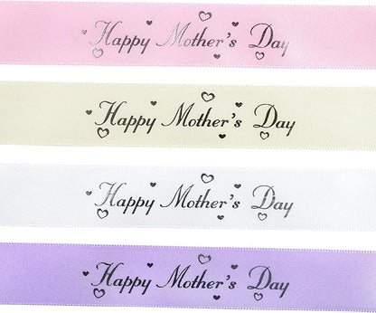 Mother’s Day Ribbon Set – 4 Rolls Satin Gift Ribbons with Gold Foil Letters – 5 Yards Each, 19mm – Happy Mother's Day – Gift Wrap, Crafting, DIY Decoration (4)
