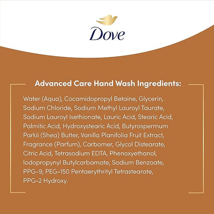 Dove Advanced Care Hand Wash Shea Butter & Warm Vanilla 4 Count for Soft, Smooth Skin, More Moisturizers than the Leading Ordinary Hand Soap, 12 oz
