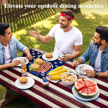 Picnic Table Cover with Bench Covers Windproof Waterproof Picnic Table Covers Camping Tablecloth with Self-Storage Bag, 72in, Vintage Wood Flag