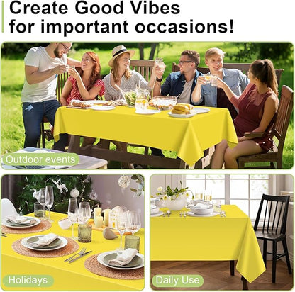 QIKSION Yellow Plastic Table Cloth Disposable 3 Pack, 54 x 108 Inch Tablecloths for Birthday Party, Easter Decorations, Rectangle Table Cover