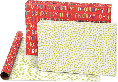 American Greetings Reversible Birthday Wrapping Paper for Kids, Dinosaurs and Unicorns (3 Rolls, 120 sq. ft)