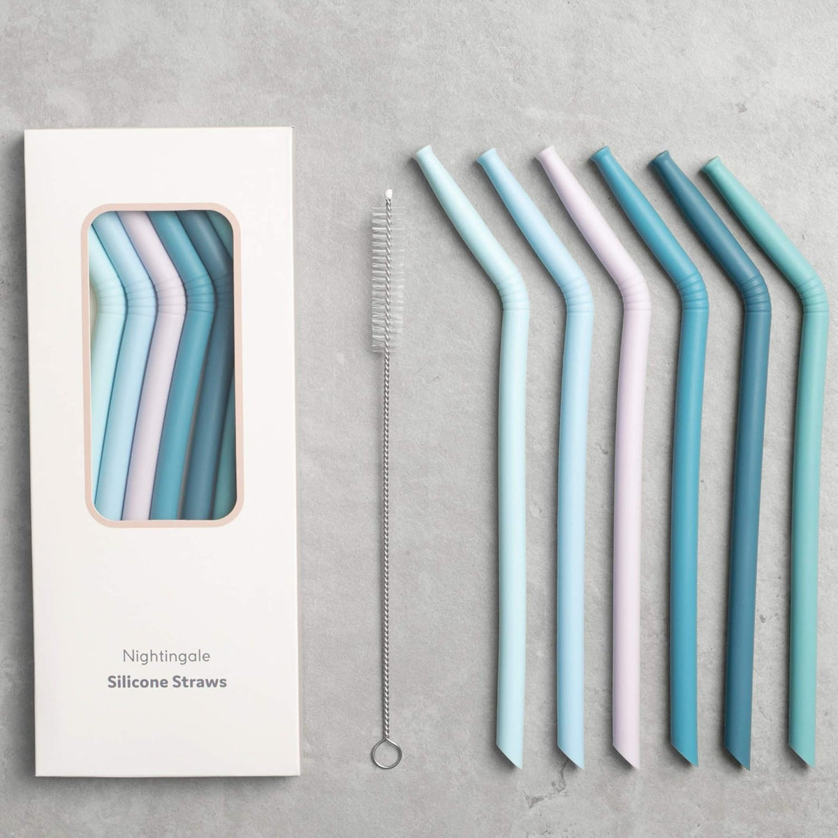 Nightingale Reusable Silicone Straws - Bendy Drinking Straw with Cleaning Brush - Collapsible and Bendable Travel Straw for Kids - Dishwasher Safe