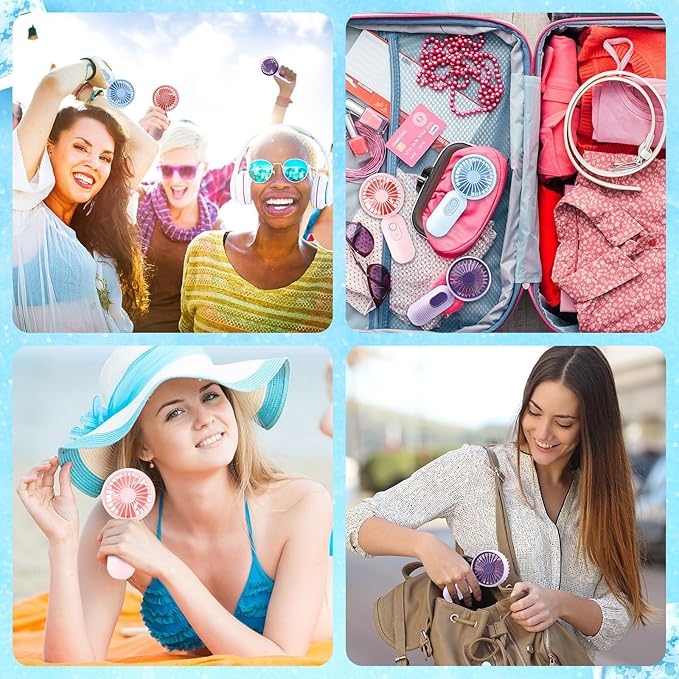 Rossesay 24 Pack Mini Portable Fan Bulk for Travel 3 Speeds, Rechargeable USB Battery Operated, Small Handheld Personal Eyelash Fans for Women Men Indoor Outdoor(Pink Blue Purple)