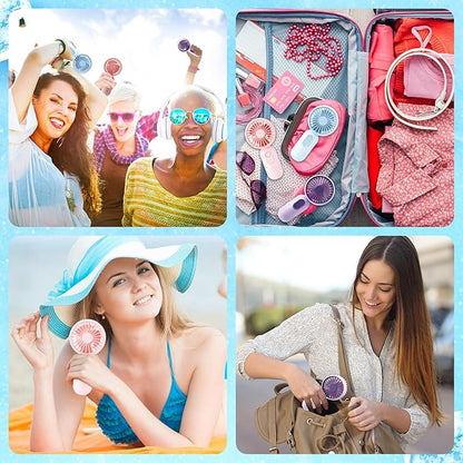 Rossesay 24 Pack Mini Portable Fan Bulk for Travel 3 Speeds, Rechargeable USB Battery Operated, Small Handheld Personal Eyelash Fans for Women Men Indoor Outdoor(Pink Blue Purple)