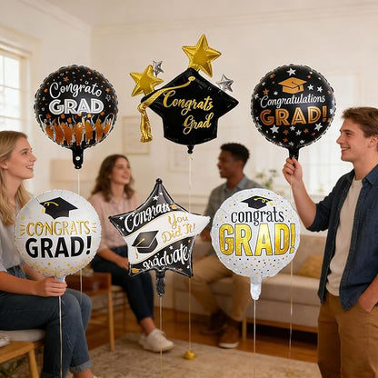 7pcs Congrats Grad Balloons Graduation Cap Balloon Grad Foil Balloon for Graduation Party Decorations