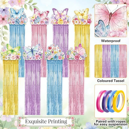 Tenceur 8 Pcs Large Spring Butterfly Party Hanging Decorations with Tassels Flowers Birthday Centerpieces for Outdoor Indoor Home Lawn Yard Garden Supplies