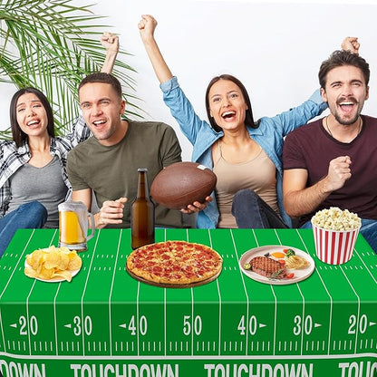 QZYL Football Party Decorations 2026, Disposable Football Tablecloth, 2 PCS Brown Green Decoration Runner, Game Day Theme Table Cloth, Plastic Table Cover for Game Day Touchdown Party Supplies