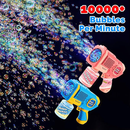 EagleStone 2 Pack Bubble Gun Machine for Kids, Automatic Light Up Bubble Blower with 4 Bottles 10 Bags Refill Solution, Bubble Guns Blaster for Toddlers, Outdoor Toys Gifts, Wedding Easter Party Favor