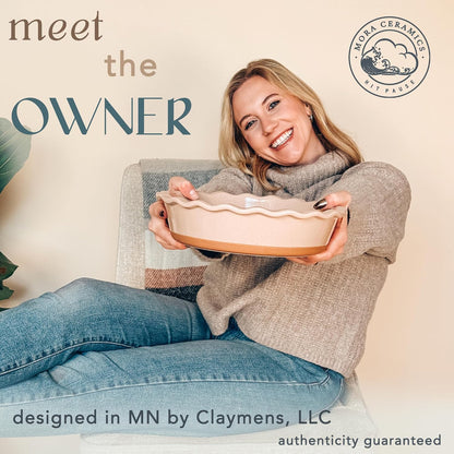 Mora Modern Farmhouse Style Ceramic Pie Pan - Deep and Fluted Dish - 9 Inch - Baking Pies: Apple, Quiche, Pot Pies, Tart