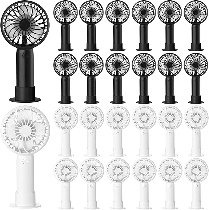 Tujoe 24 Pcs Mini Powerful Handheld Fan 3 Speed Personal Small Portable Rechargeable Fan with Base USB for Women Eyelash Makeup Office Travel Beach Indoor Outdoor (White,Black)