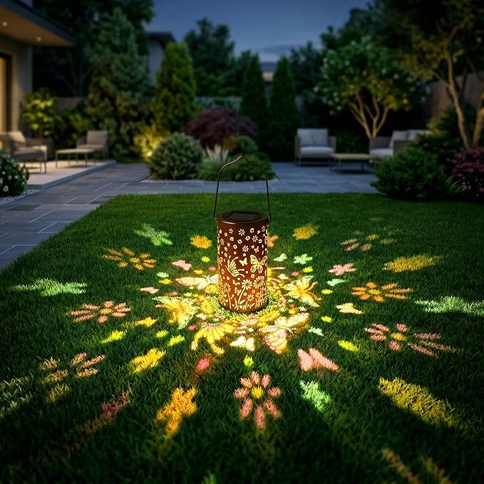 Solar Lantern Outdoor Waterproof, Gifts for Women Mom Grandma, Hanging Metal Light Colorful Butterfly Garden Decor for Yard Patio Lawn