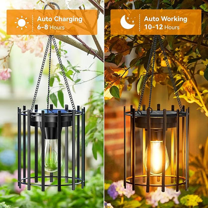 KOOPER Solar Lanterns Outdoor Waterproof, Upgraded Bright Hanging Solar Lights Outdoor Lanterns Decorative, Auto ON/Off Metal Hanging Lantern Lights for Proch Yard Patio Garden Decor 2 Pack