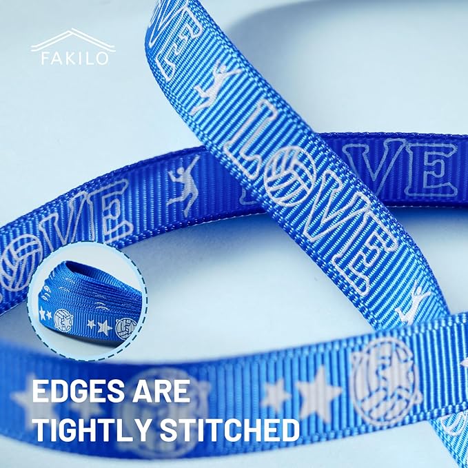 Volleyball Ribbons 5 Rolls 25 Yards, 3/8" Blue Grosgrain Cute Sports Volleyball Ribbons for Gift Wrapping Making Hair Bows Sports Theme Party Decor