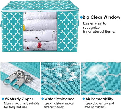 WISELIFE Storage Bags 100L 3-Pack Large Blanket Clothes Organization and Storage Containers for Bedding, Comforters, Foldable Organizer with Reinforced Handle, Clear Window, Sturdy Zippers,Green