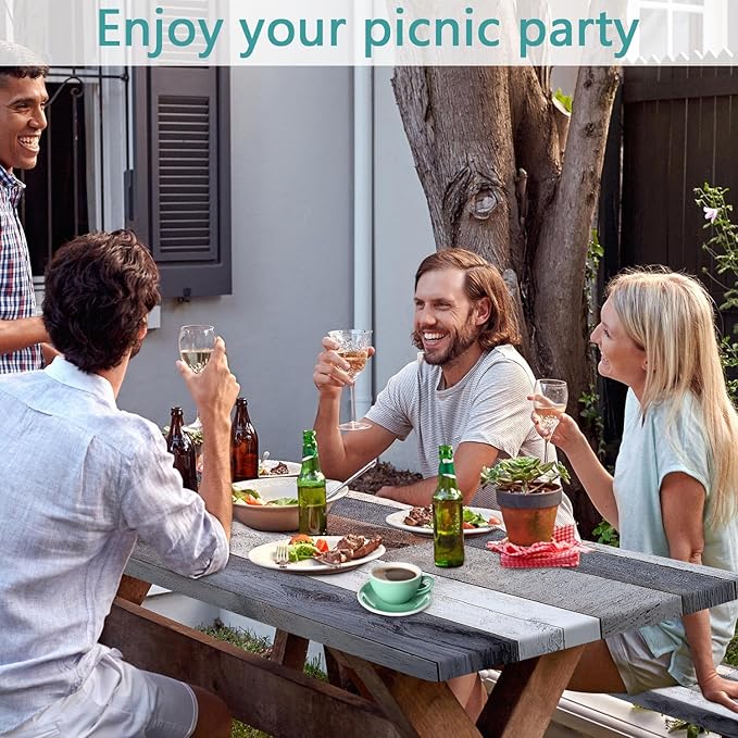 Picnic Table Cover with Bench Covers Rustic Farmhouse Waterproof Windproof Fitted Outdoor Patio Camping Rectangle Tablecloth 72x30 Inch Elastic Edges