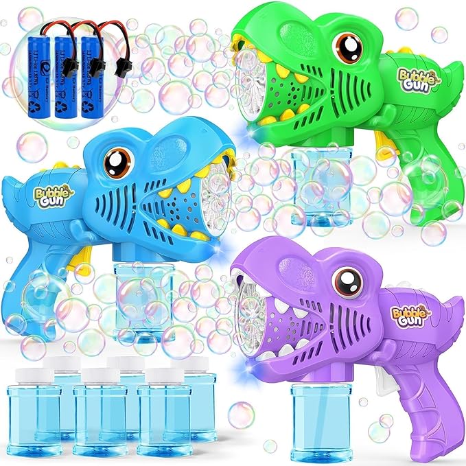 3 Bubble Guns Kids Toys - Rechargeable Bubbles Machine Outside Toys for Ages 3-5 Birthday Gift 3 4 5 6 7 8 Year Old Christmas Stocking Stuffers New Year Eve Gift Easter Valentine (Green+Blue+Purple)