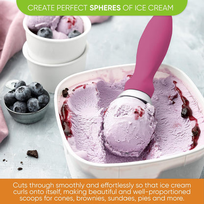 Spring Chef Heavy Duty Metal Ice Cream Scoop with Non-Slip Handle, Premium Ice Cream Spade for Frozen Yogurt, Gelato, Sorbet, Sundae, Melon, Cookie Dough - Dishwasher Safe Kitchen Tool - Magenta
