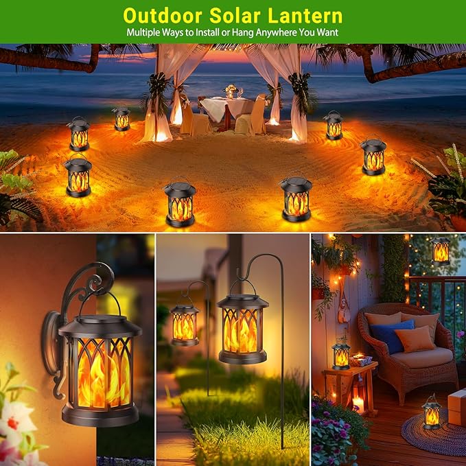 KOOPER 6 Pack Solar Lantern Outdoor Lights, Upgraded Flickering Flame Solar Lanterns Outdoor Waterproof, Auto ON/Off Lanterns Decorative Outdoor, Hanging Lantern for Yard Patio LawnTable Garden Decor