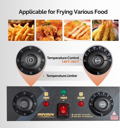 ROVSUN 24.9QT Electric Deep Fryer with Baskets, Timer Drains & Lids, 3400W Commercial Deep Fryer, Dual Tank Kitchen Countertop Frying Machine, Adjustable Temperature for Home Restaurant